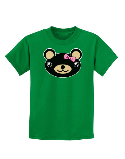 Kyu-T Head - Night Beartholomea Girl Teddy Bear Childrens Dark T-Shirt-Childrens T-Shirt-TooLoud-Kelly-Green-X-Small-Davson Sales