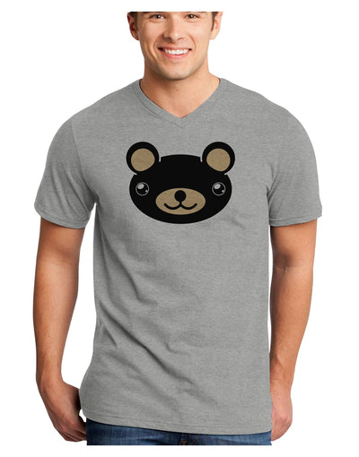 Kyu-T Head - Night Beartholomew Teddy Bear Adult V-Neck T-shirt-Mens V-Neck T-Shirt-TooLoud-HeatherGray-Small-Davson Sales