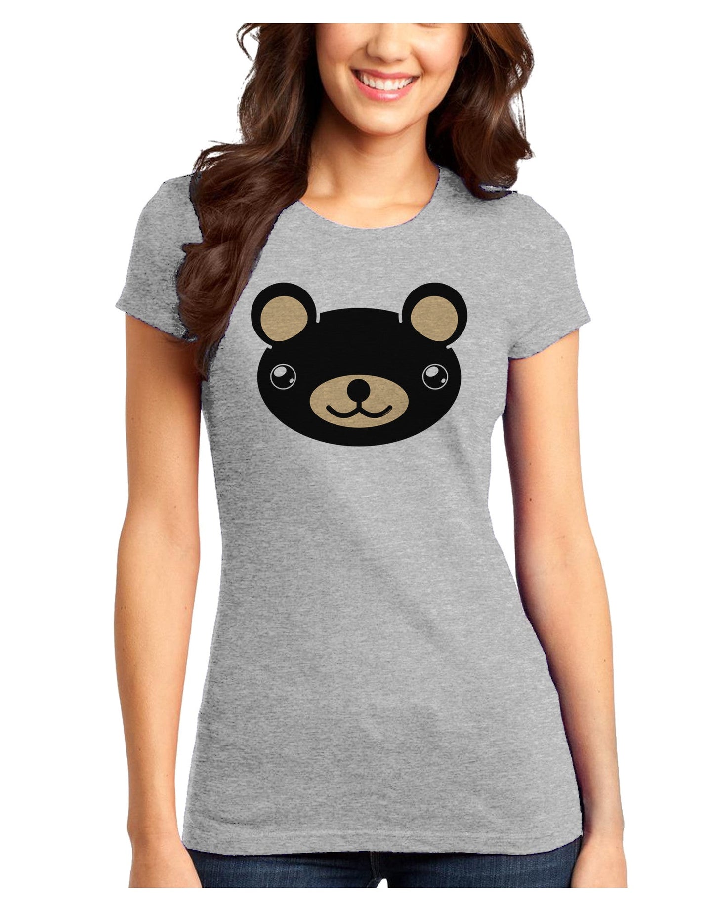 Kyu-T Head - Night Beartholomew Teddy Bear Juniors T-Shirt-Womens Juniors T-Shirt-TooLoud-Ash-Gray-Juniors Fitted XS-Davson Sales