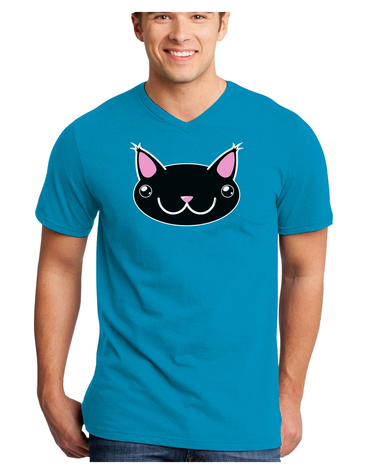 Kyu-T Head - Night Kawa the Cute Critter Adult Dark V-Neck T-Shirt-Mens V-Neck T-Shirt-TooLoud-Turquoise-Small-Davson Sales