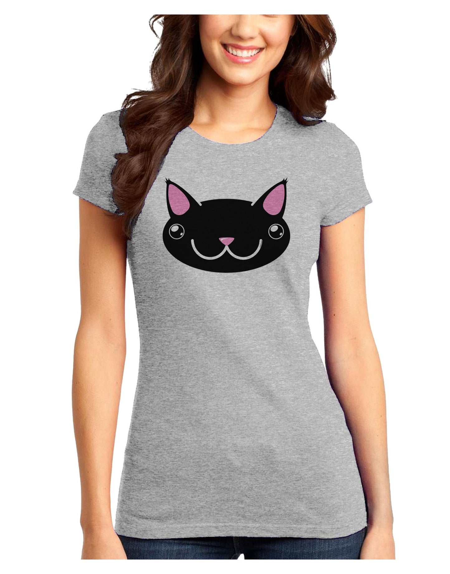 Kyu-T Head - Night Kawa the Cute Critter Juniors T-Shirt-Womens Juniors T-Shirt-TooLoud-Ash-Gray-Juniors Fitted XS-Davson Sales
