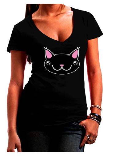 Kyu-T Head - Night Kawa the Cute Critter Juniors V-Neck Dark T-Shirt-Womens V-Neck T-Shirts-TooLoud-Black-Small-Davson Sales