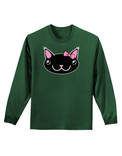 Kyu-T Head - Night Kawaia the Cute Girl Critter Adult Long Sleeve Dark T-Shirt-TooLoud-Dark-Green-Small-Davson Sales