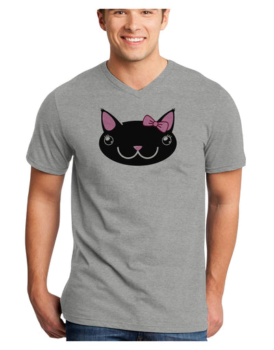 Kyu-T Head - Night Kawaia the Cute Girl Critter Adult V-Neck T-shirt-Mens V-Neck T-Shirt-TooLoud-HeatherGray-Small-Davson Sales