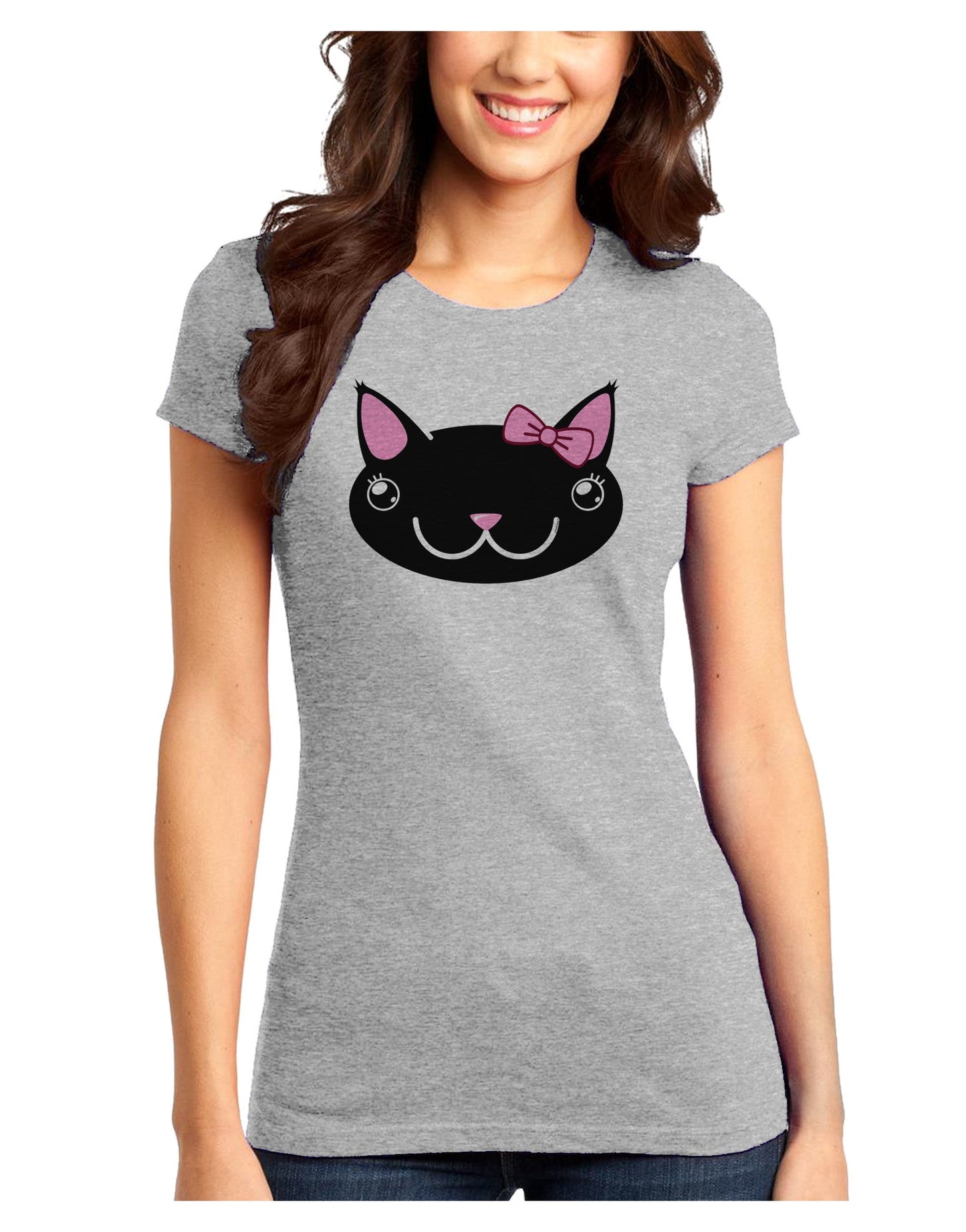 Kyu-T Head - Night Kawaia the Cute Girl Critter Juniors T-Shirt-Womens Juniors T-Shirt-TooLoud-Ash-Gray-Juniors Fitted XS-Davson Sales