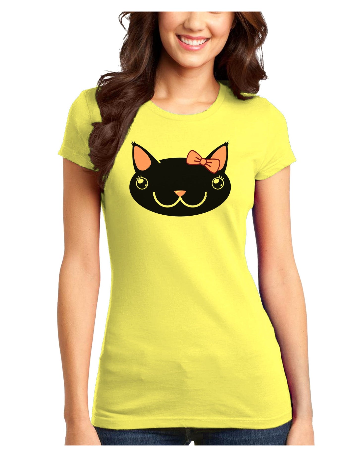 Kyu-T Head - Night Kawaia the Cute Girl Critter Juniors T-Shirt-Womens Juniors T-Shirt-TooLoud-Yellow-Juniors Fitted XS-Davson Sales