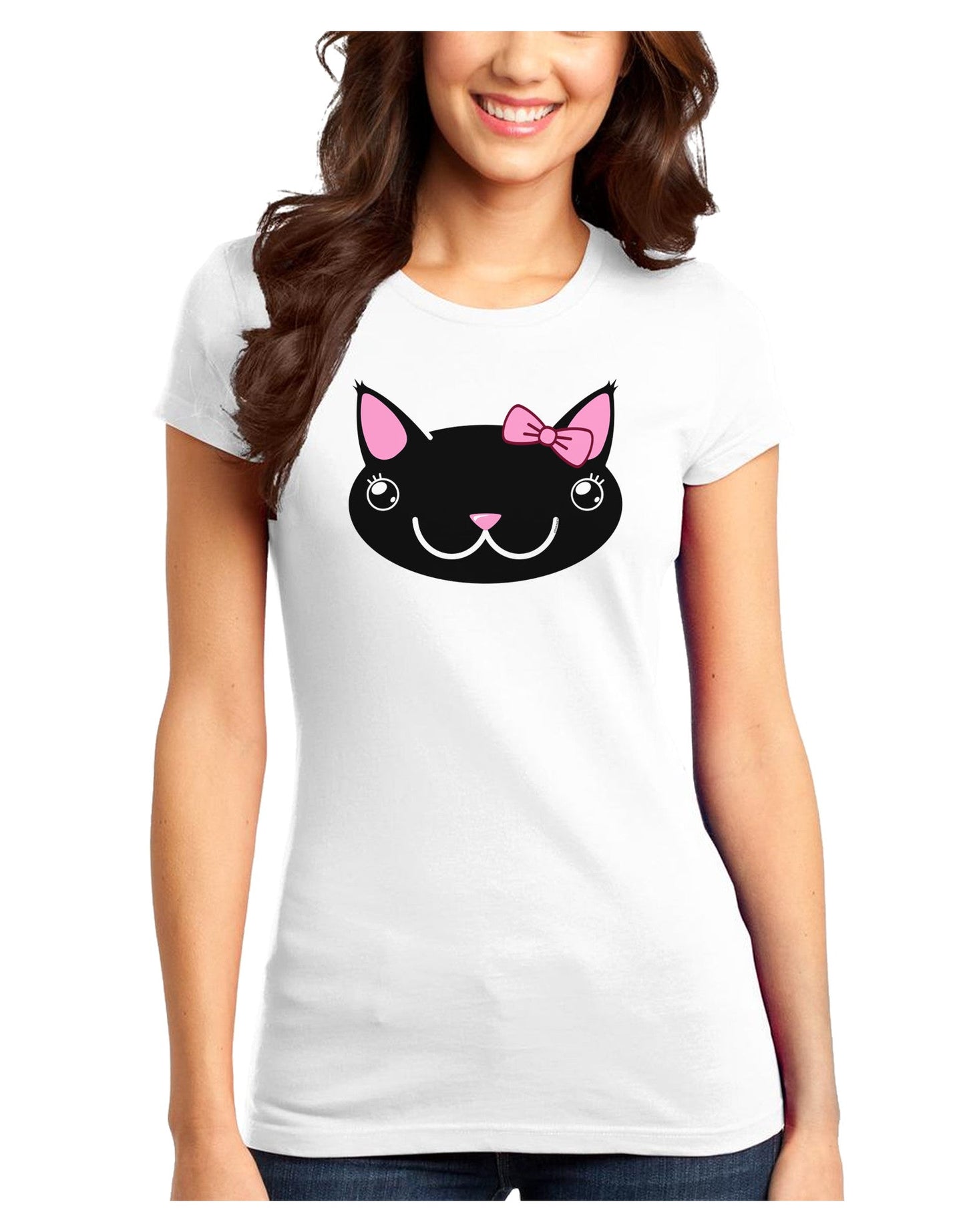 Kyu-T Head - Night Kawaia the Cute Girl Critter Juniors T-Shirt-Womens Juniors T-Shirt-TooLoud-White-Juniors Fitted XS-Davson Sales