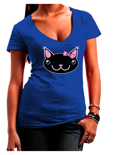 Kyu-T Head - Night Kawaia the Cute Girl Critter Juniors V-Neck Dark T-Shirt-Womens V-Neck T-Shirts-TooLoud-Royal-Blue-Small-Davson Sales