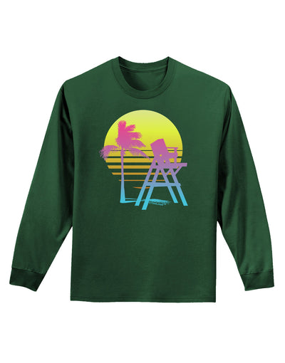 LA Beach Silhouette Letters Adult Long Sleeve Dark T-Shirt-TooLoud-Dark-Green-Small-Davson Sales