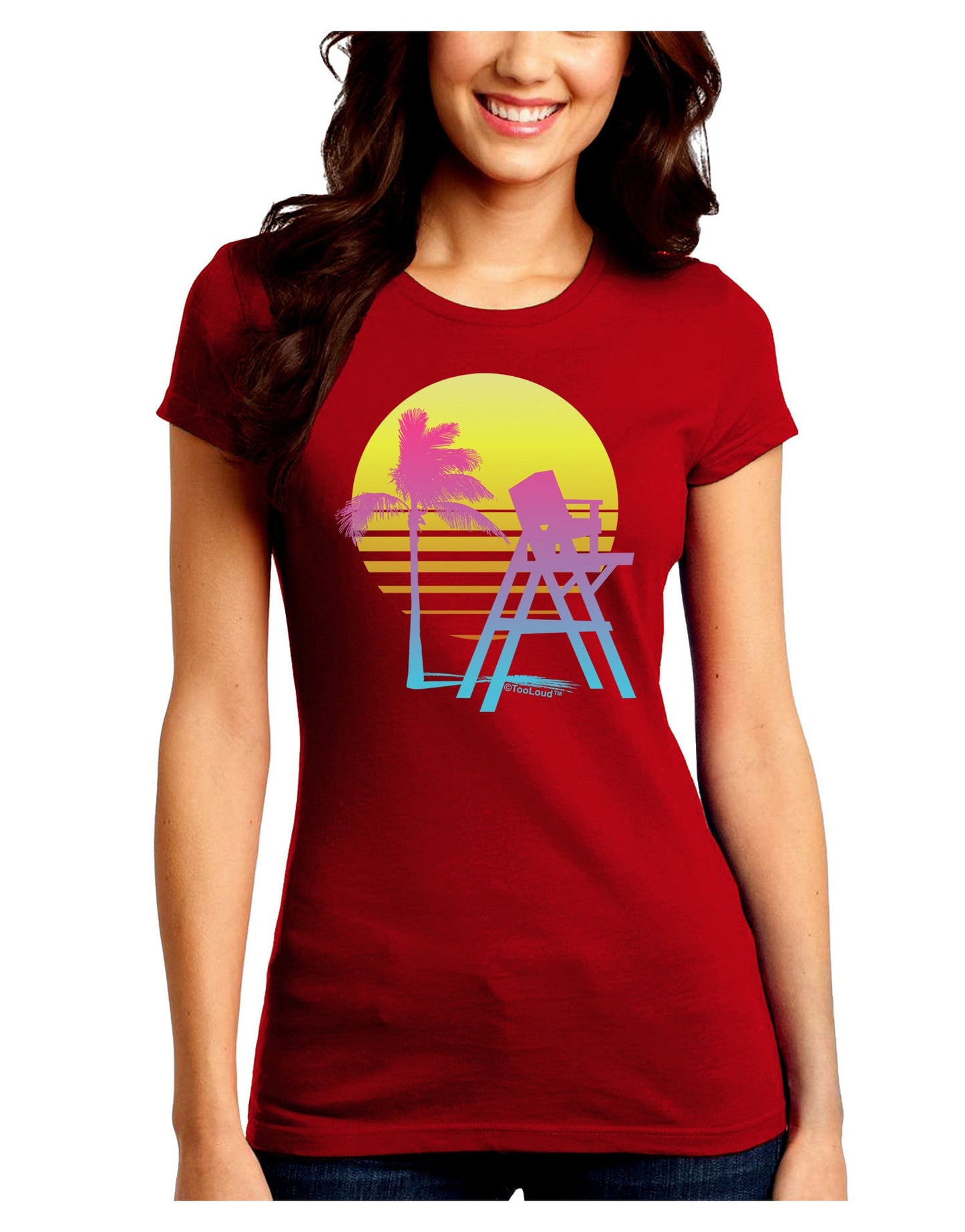 LA Beach Silhouette Letters Juniors Petite Crew Dark T-Shirt-T-Shirts Juniors Tops-TooLoud-Red-Juniors Fitted Small-Davson Sales
