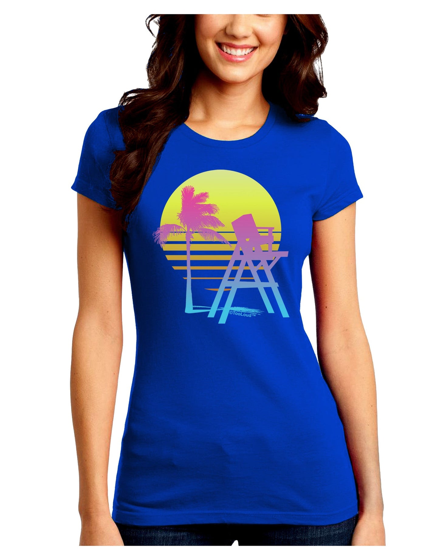 LA Beach Silhouette Letters Juniors Petite Crew Dark T-Shirt-T-Shirts Juniors Tops-TooLoud-Royal-Blue-Juniors Fitted Small-Davson Sales