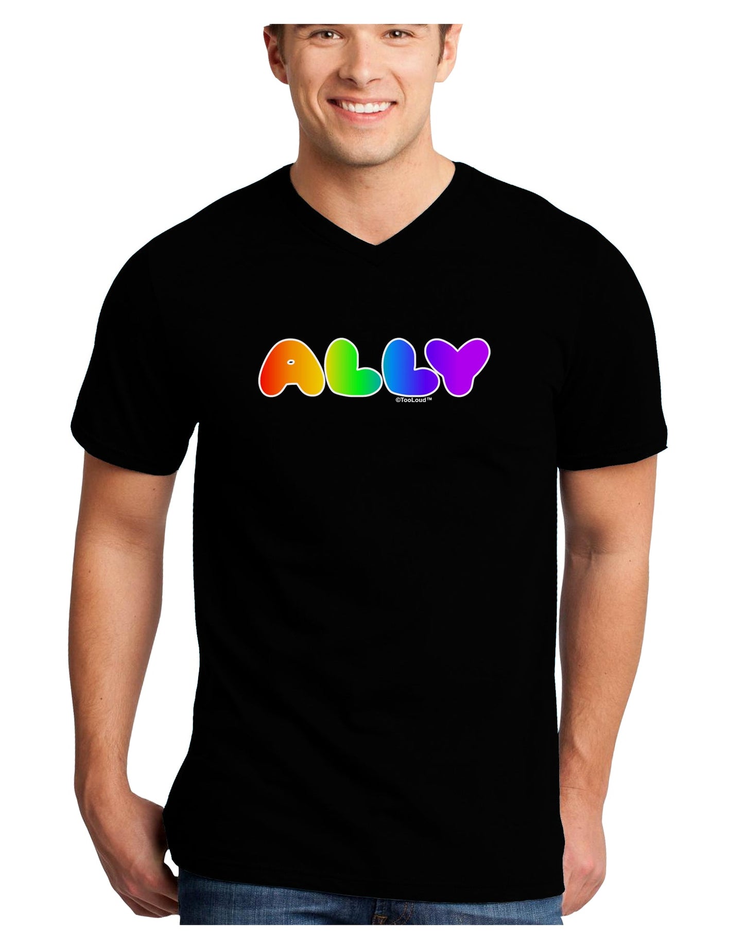 LGBT Ally Rainbow Text Adult Dark V-Neck T-Shirt by TooLoud-Mens V-Neck T-Shirt-TooLoud-Black-Small-Davson Sales