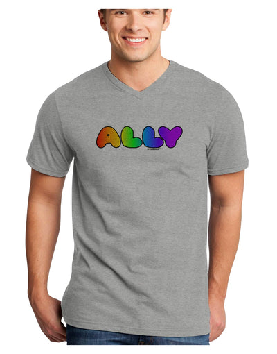 LGBT Ally Rainbow Text Adult V-Neck T-shirt by TooLoud-Mens V-Neck T-Shirt-TooLoud-HeatherGray-Small-Davson Sales