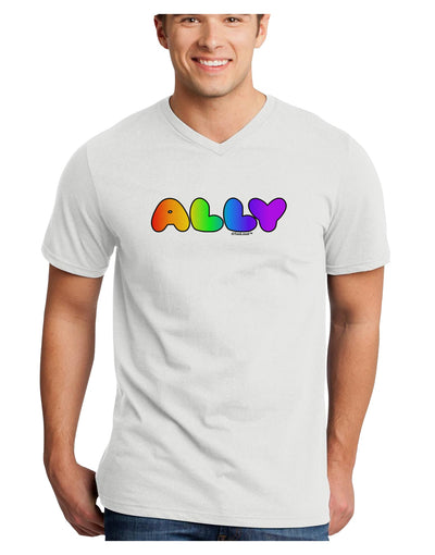 LGBT Ally Rainbow Text Adult V-Neck T-shirt by TooLoud-Mens V-Neck T-Shirt-TooLoud-White-Small-Davson Sales