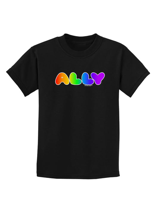 LGBT Ally Rainbow Text Childrens Dark T-Shirt by TooLoud-Childrens T-Shirt-TooLoud-Black-X-Small-Davson Sales
