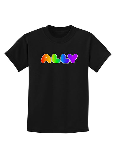 LGBT Ally Rainbow Text Childrens Dark T-Shirt by TooLoud-Childrens T-Shirt-TooLoud-Black-X-Small-Davson Sales