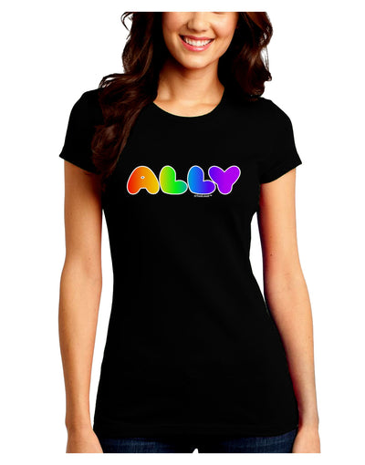 LGBT Ally Rainbow Text Juniors Crew Dark T-Shirt by TooLoud-T-Shirts Juniors Tops-TooLoud-Black-Juniors Fitted Small-Davson Sales