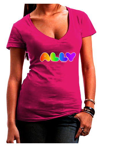 LGBT Ally Rainbow Text Juniors V-Neck Dark T-Shirt by TooLoud-Womens V-Neck T-Shirts-TooLoud-Hot-Pink-Juniors Fitted Small-Davson Sales