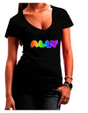 LGBT Ally Rainbow Text Juniors V-Neck Dark T-Shirt by TooLoud-Womens V-Neck T-Shirts-TooLoud-Black-Juniors Fitted Small-Davson Sales