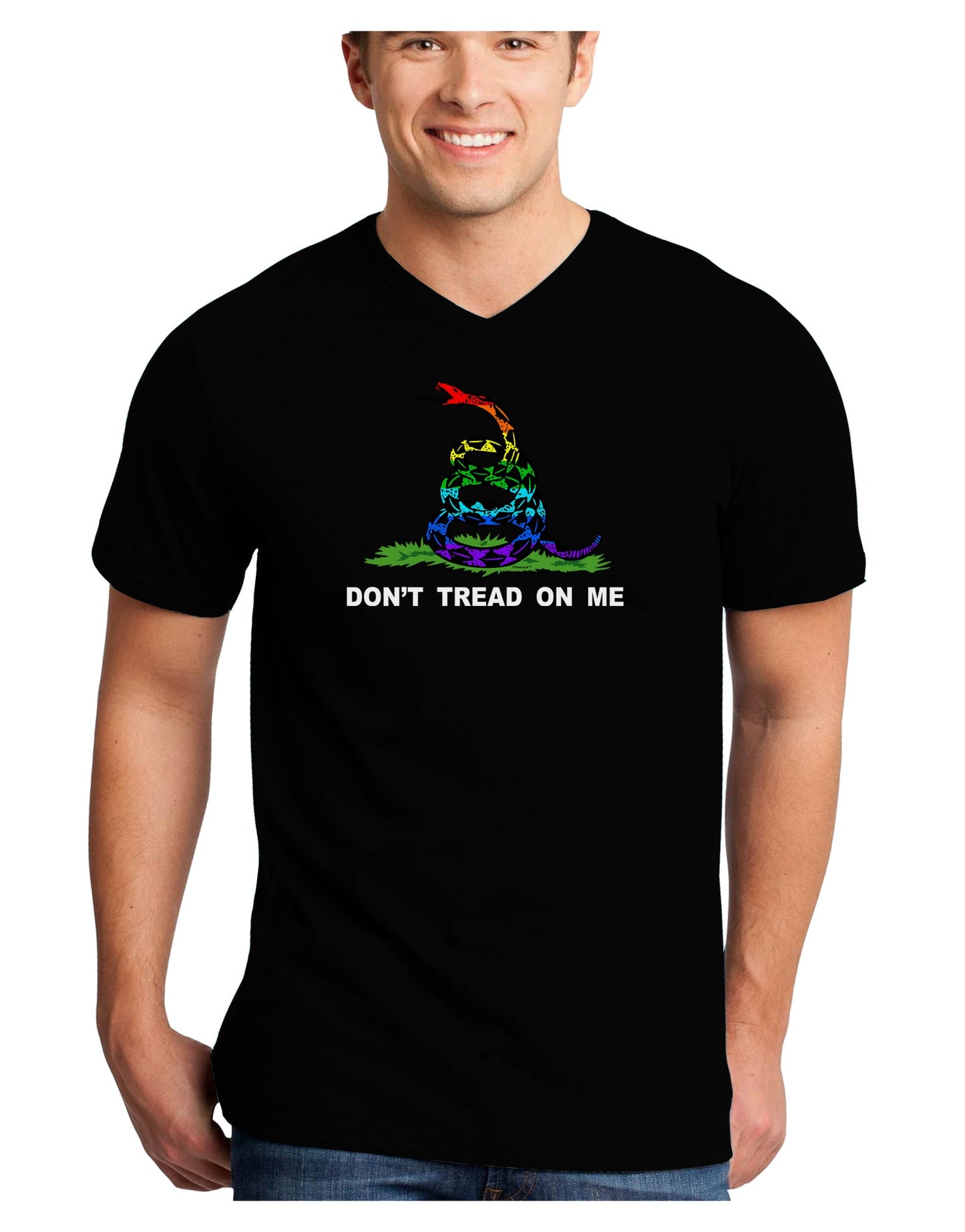 LGBT Freedom Rainbow Don't Tread on Me Adult Dark V-Neck T-Shirt-Mens V-Neck T-Shirt-TooLoud-Turquoise-Small-Davson Sales