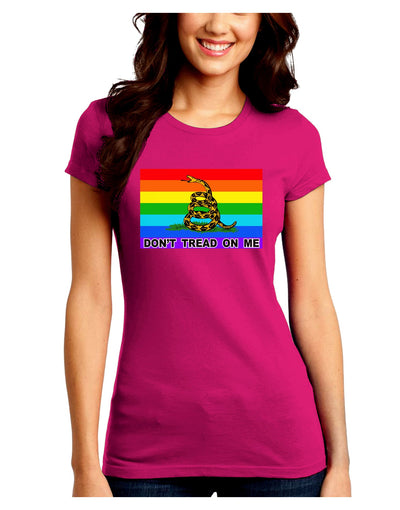 LGBT Rainbow Gadsden Flag Freedom Juniors Crew Dark T-Shirt-T-Shirts Juniors Tops-TooLoud-Hot-Pink-Juniors Fitted Small-Davson Sales