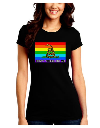 LGBT Rainbow Gadsden Flag Freedom Juniors Crew Dark T-Shirt-T-Shirts Juniors Tops-TooLoud-Black-Juniors Fitted Small-Davson Sales