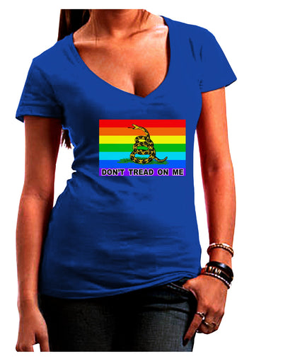 LGBT Rainbow Gadsden Flag Freedom Juniors V-Neck Dark T-Shirt-Womens V-Neck T-Shirts-TooLoud-Royal-Blue-Small-Davson Sales