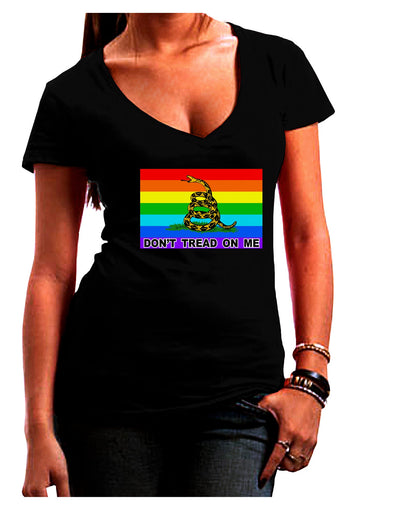 LGBT Rainbow Gadsden Flag Freedom Juniors V-Neck Dark T-Shirt-Womens V-Neck T-Shirts-TooLoud-Black-Small-Davson Sales