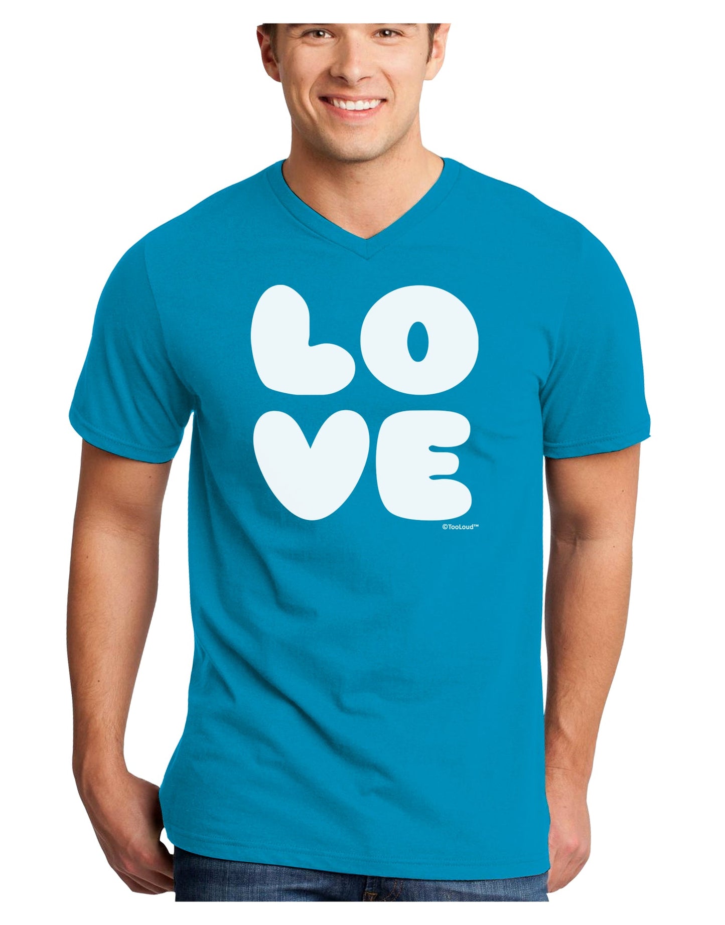 LOVE Text Adult Dark V-Neck T-Shirt by TooLoud-Mens V-Neck T-Shirt-TooLoud-Turquoise-Small-Davson Sales