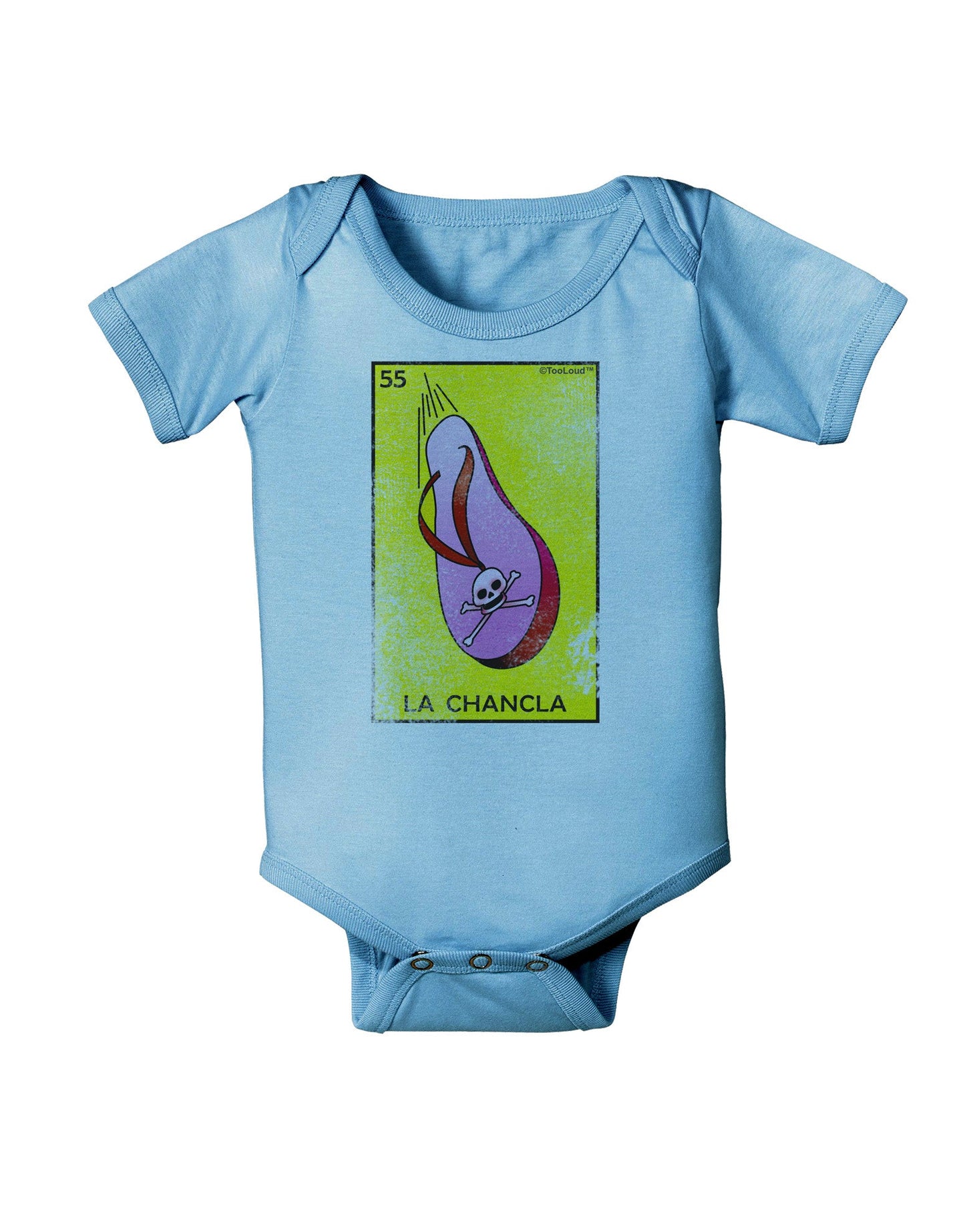 La Chancla Loteria Distressed Baby Romper Bodysuit by-Baby Romper-TooLoud-LightBlue-06-Months-Davson Sales