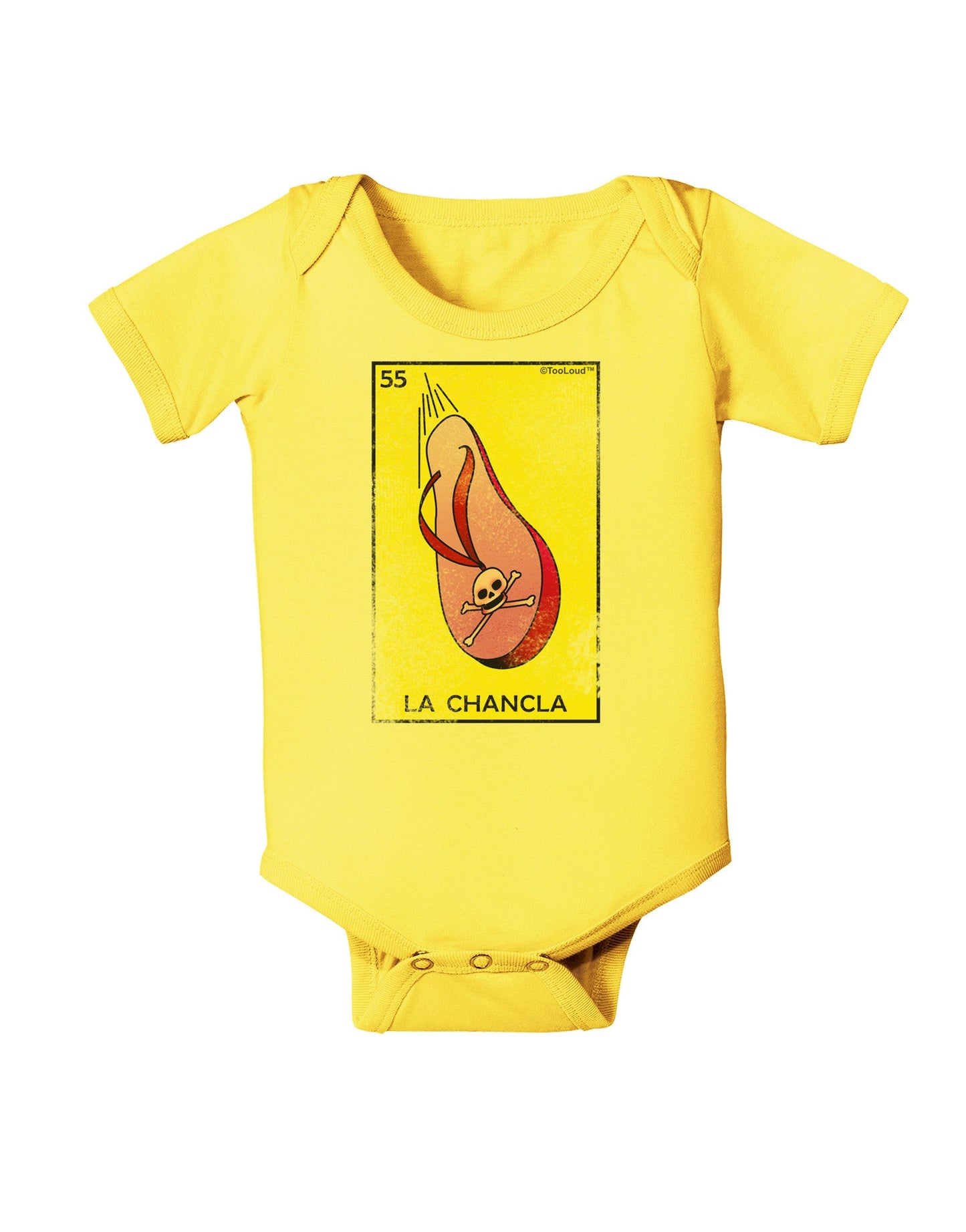 La Chancla Loteria Distressed Baby Romper Bodysuit by-Baby Romper-TooLoud-Yellow-06-Months-Davson Sales
