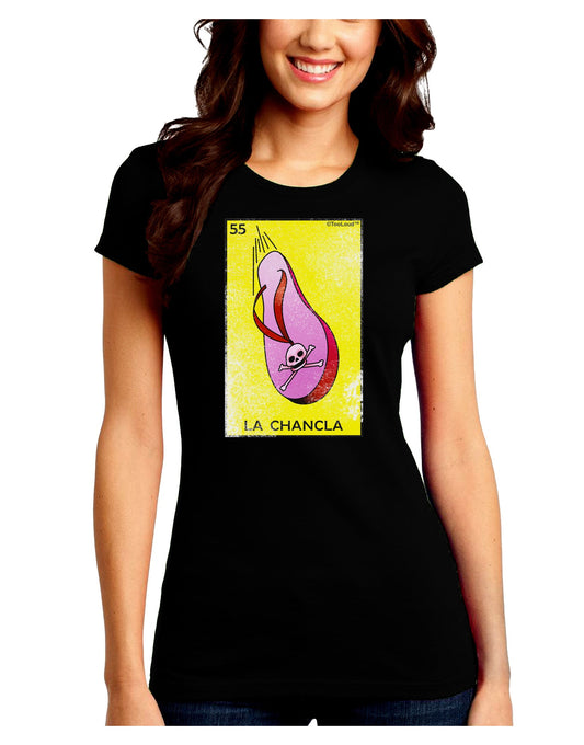 La Chancla Loteria Distressed Juniors Petite Crew Dark T-Shirt-T-Shirts Juniors Tops-TooLoud-Black-Juniors Fitted Small-Davson Sales