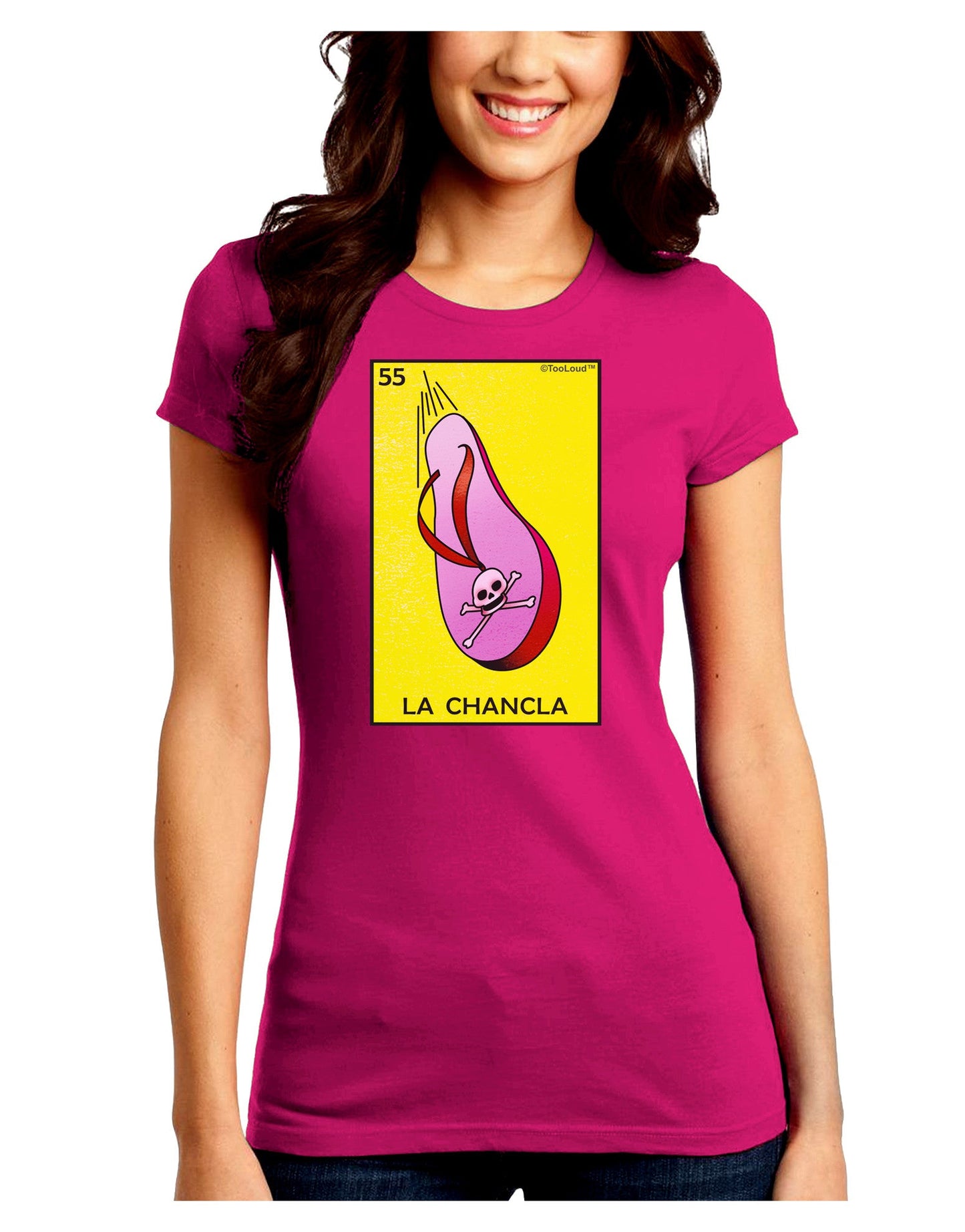 La Chancla Loteria Solid Juniors Petite Crew Dark T-Shirt-T-Shirts Juniors Tops-TooLoud-Hot-Pink-Juniors Fitted Small-Davson Sales