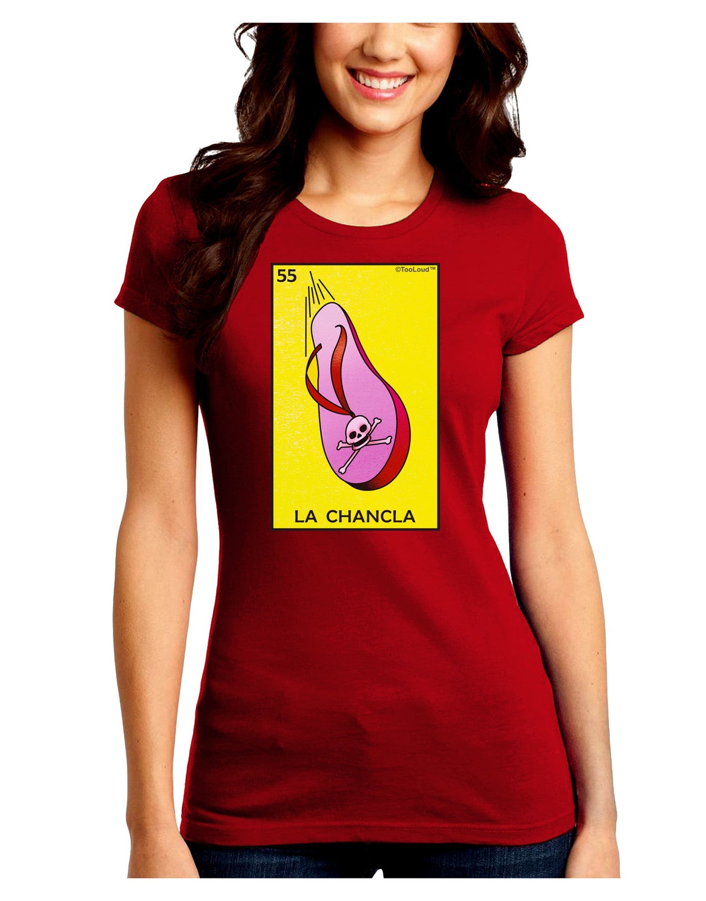 La Chancla Loteria Solid Juniors Petite Crew Dark T-Shirt-T-Shirts Juniors Tops-TooLoud-Red-Juniors Fitted Small-Davson Sales