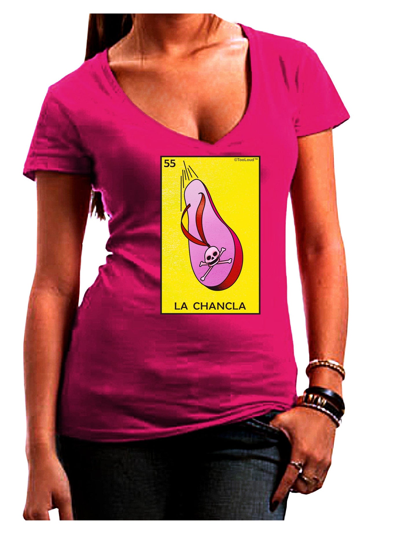 La Chancla Loteria Solid Womens V-Neck Dark T-Shirt-Womens V-Neck T-Shirts-TooLoud-Hot-Pink-Juniors Fitted Small-Davson Sales