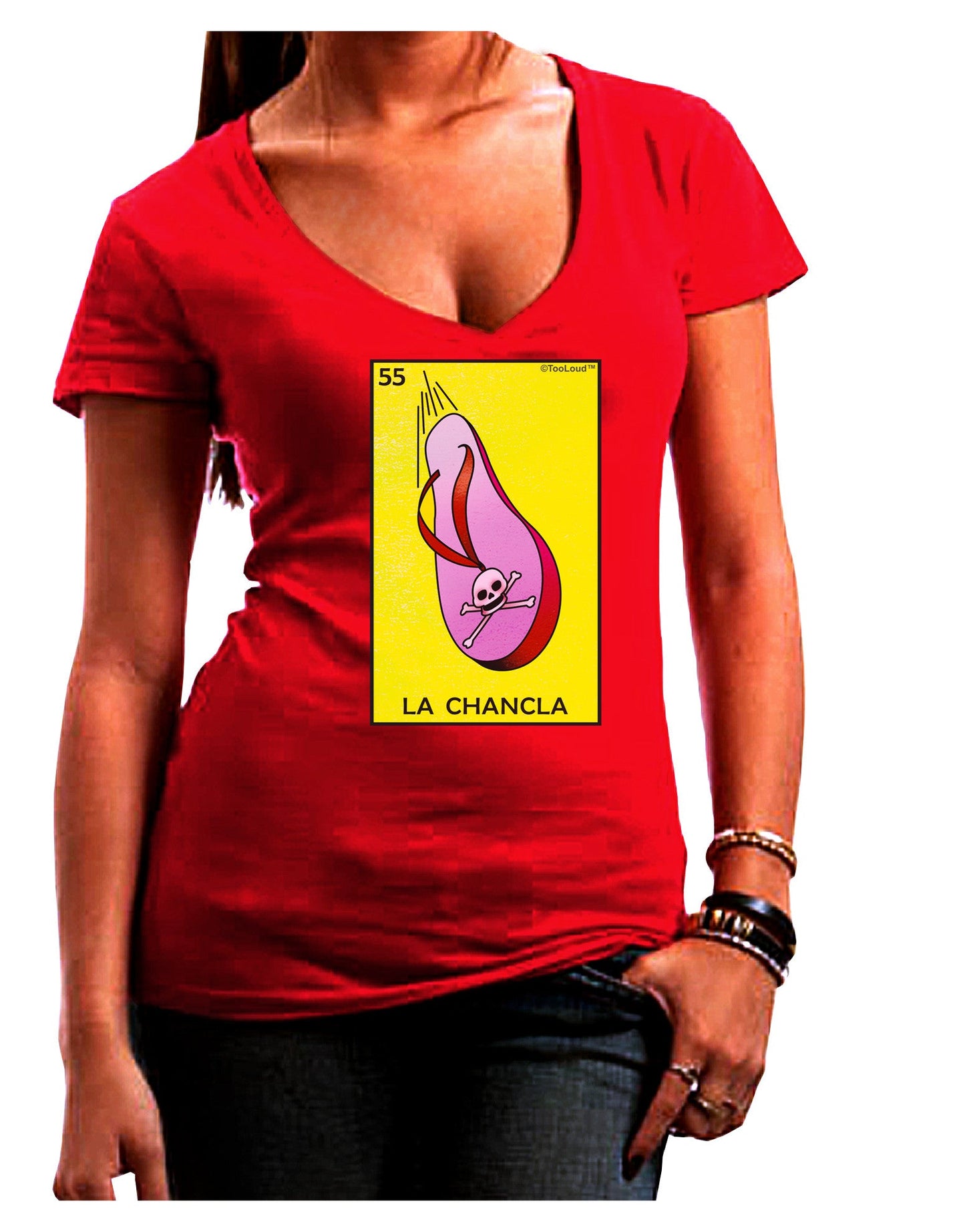 La Chancla Loteria Solid Womens V-Neck Dark T-Shirt-Womens V-Neck T-Shirts-TooLoud-Red-Juniors Fitted Small-Davson Sales
