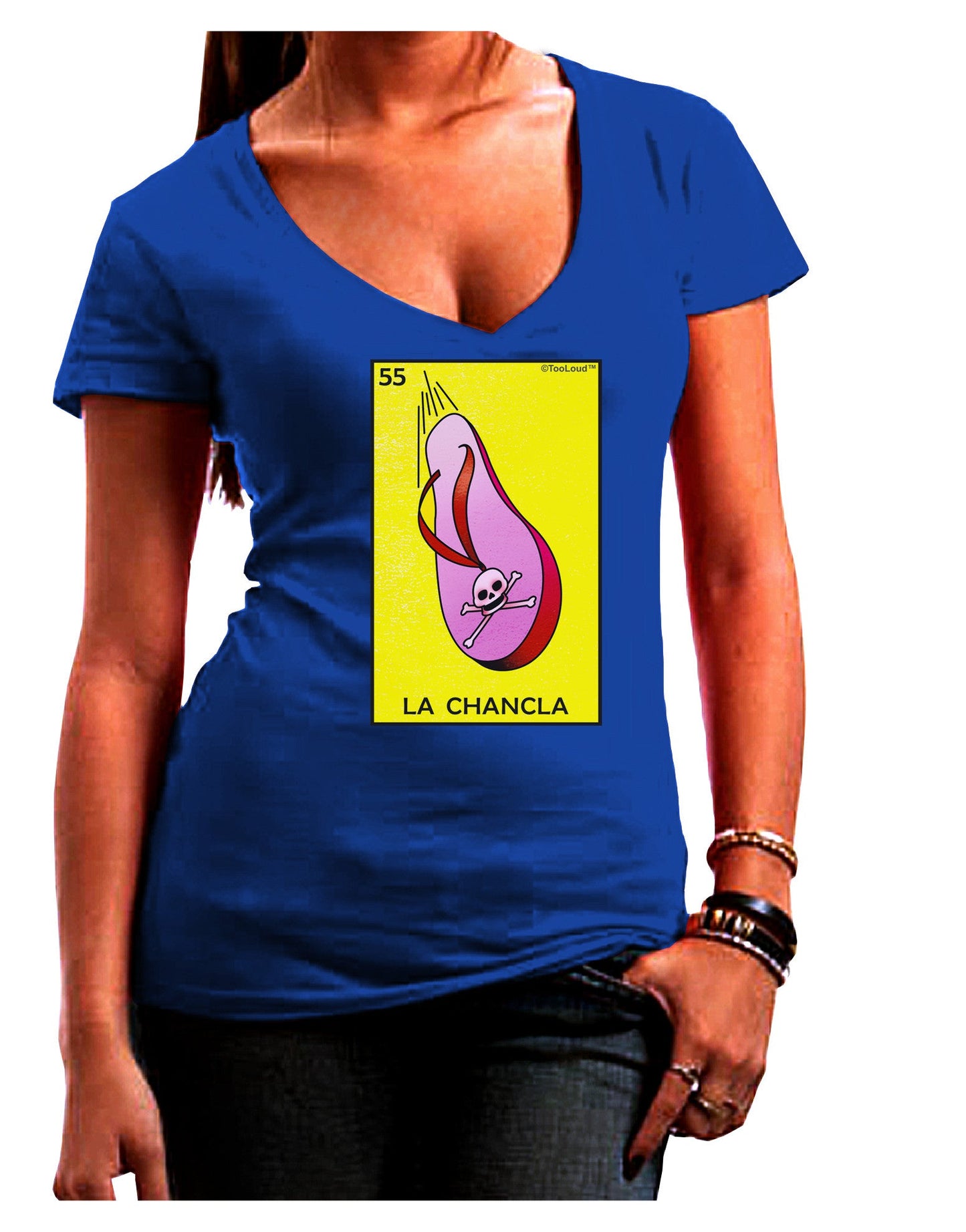 La Chancla Loteria Solid Womens V-Neck Dark T-Shirt-Womens V-Neck T-Shirts-TooLoud-Royal-Blue-Juniors Fitted Small-Davson Sales