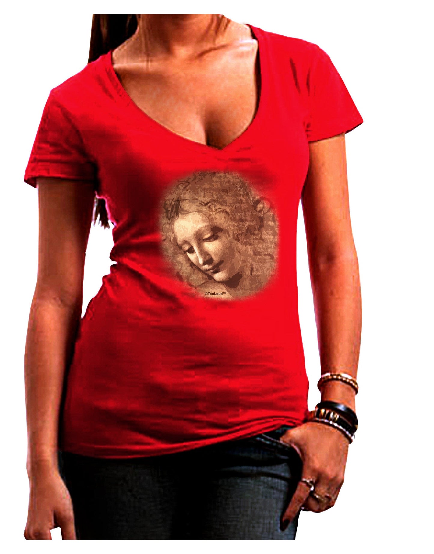 Lady With Disheveled Hair Womens V-Neck Dark T-Shirt-Womens V-Neck T-Shirts-TooLoud-Red-Juniors Fitted Small-Davson Sales