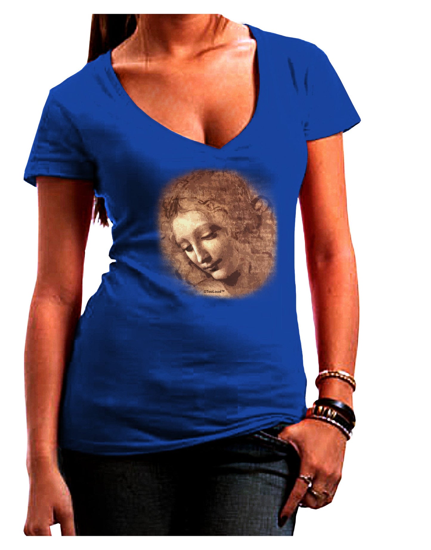 Lady With Disheveled Hair Womens V-Neck Dark T-Shirt-Womens V-Neck T-Shirts-TooLoud-Royal-Blue-Juniors Fitted Small-Davson Sales