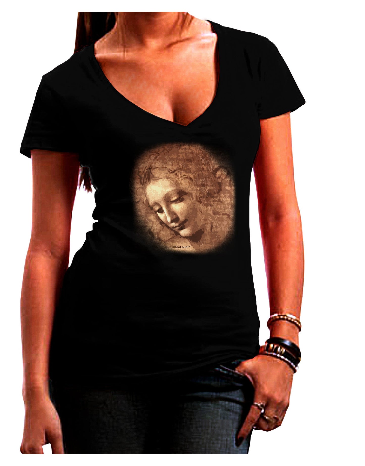Lady With Disheveled Hair Womens V-Neck Dark T-Shirt-Womens V-Neck T-Shirts-TooLoud-Black-Juniors Fitted Small-Davson Sales