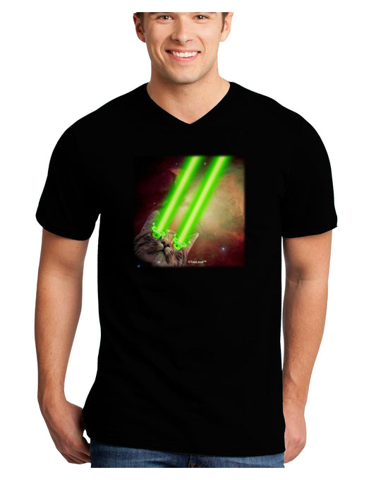 Laser Eyes Cat in Space Design Adult Dark V-Neck T-Shirt by TooLoud-Mens V-Neck T-Shirt-TooLoud-Black-Small-Davson Sales