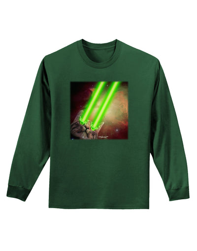 Laser Eyes Cat in Space Design Adult Long Sleeve Dark T-Shirt by TooLoud-TooLoud-Dark-Green-Small-Davson Sales