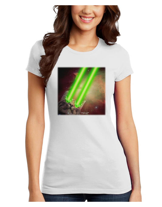 Laser Eyes Cat in Space Design Juniors T-Shirt by TooLoud-Womens Juniors T-Shirt-TooLoud-White-Juniors Fitted X-Small-Davson Sales