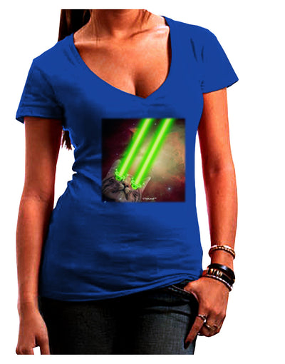 Laser Eyes Cat in Space Design Juniors V-Neck Dark T-Shirt by TooLoud-Womens V-Neck T-Shirts-TooLoud-Royal-Blue-Juniors Fitted Small-Davson Sales