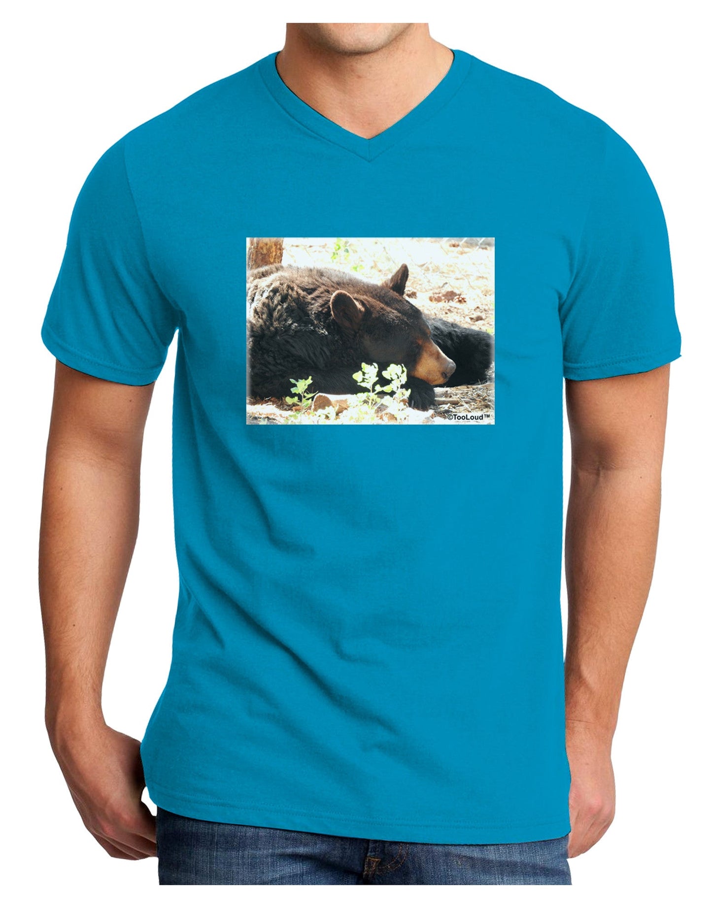 Laying Black Bear Adult Dark V-Neck T-Shirt-Mens V-Neck T-Shirt-TooLoud-Turquoise-Small-Davson Sales