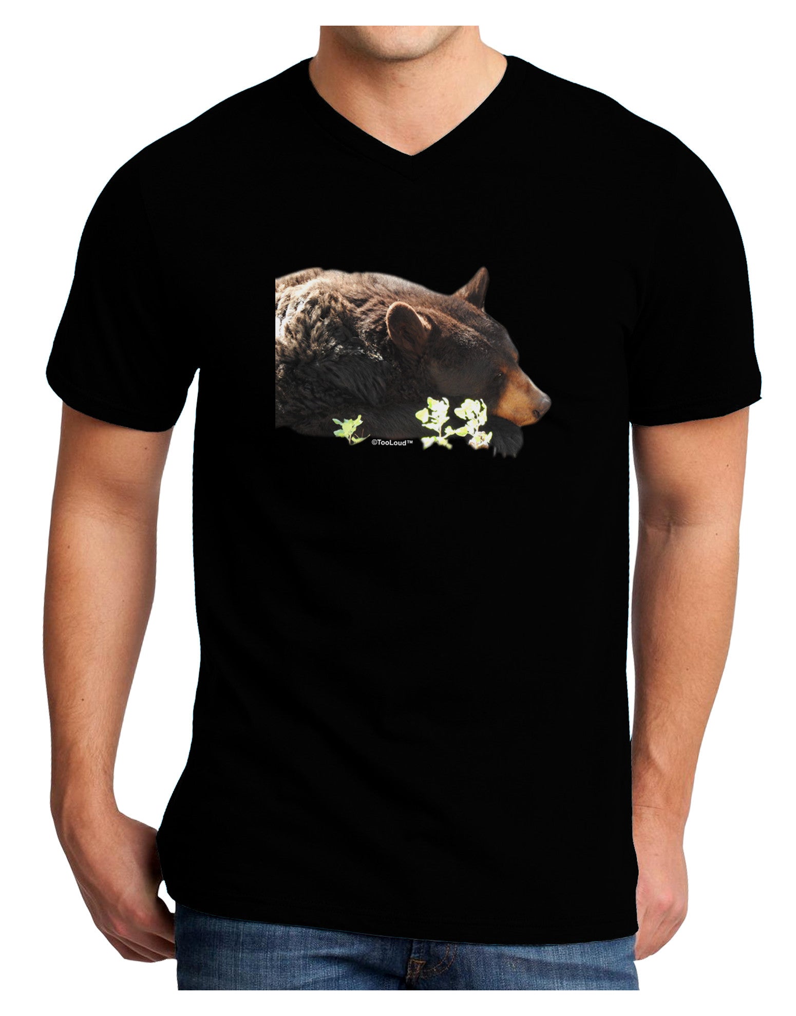Laying Black Bear Cutout Adult Dark V-Neck T-Shirt-Mens V-Neck T-Shirt-TooLoud-Black-Small-Davson Sales