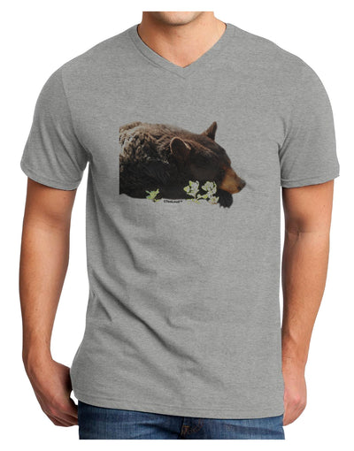 Laying Black Bear Cutout Adult V-Neck T-shirt-Mens V-Neck T-Shirt-TooLoud-HeatherGray-Small-Davson Sales