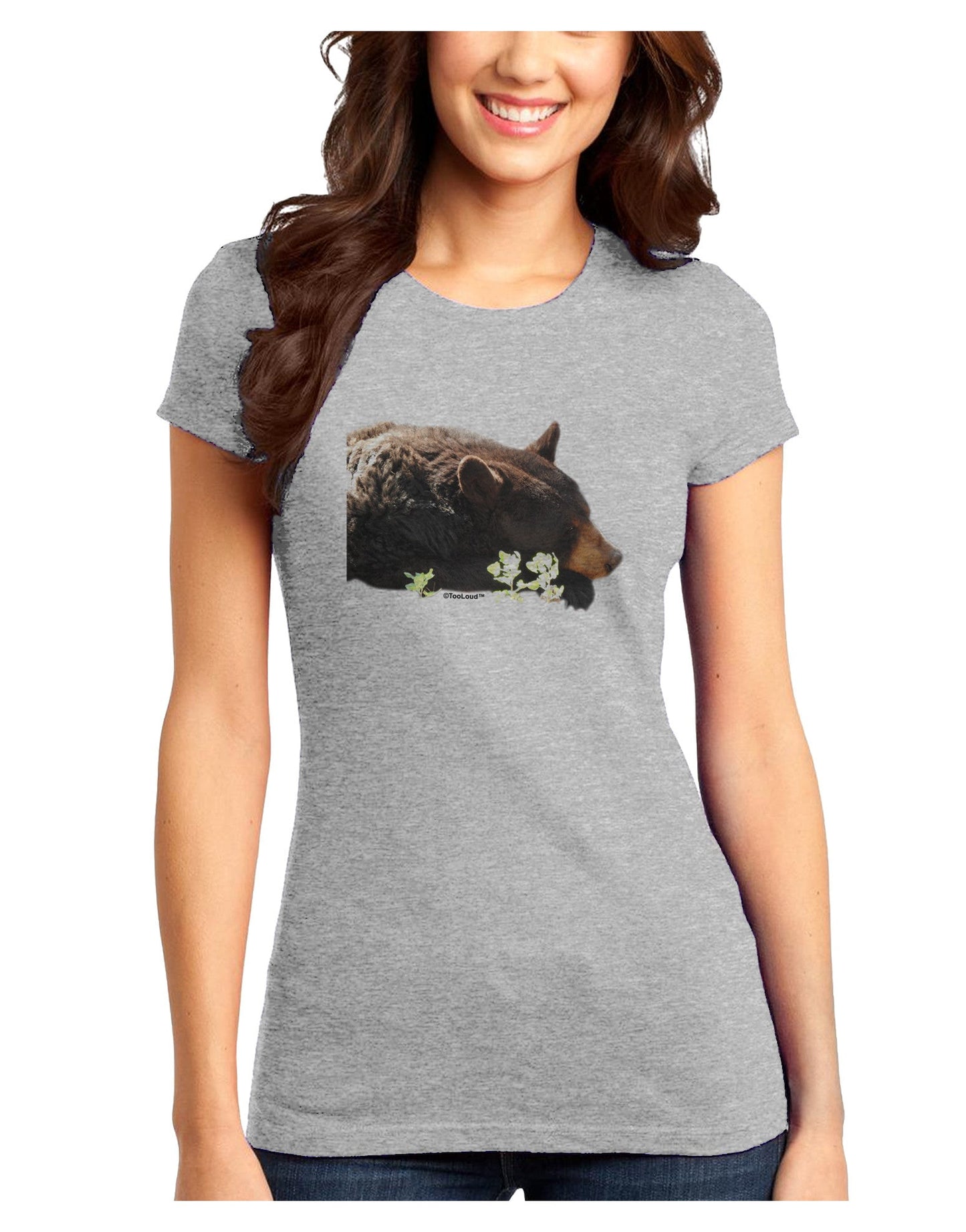 Laying Black Bear Cutout Juniors Petite T-Shirt-T-Shirts Juniors Tops-TooLoud-Ash-Gray-Juniors Fitted X-Small-Davson Sales