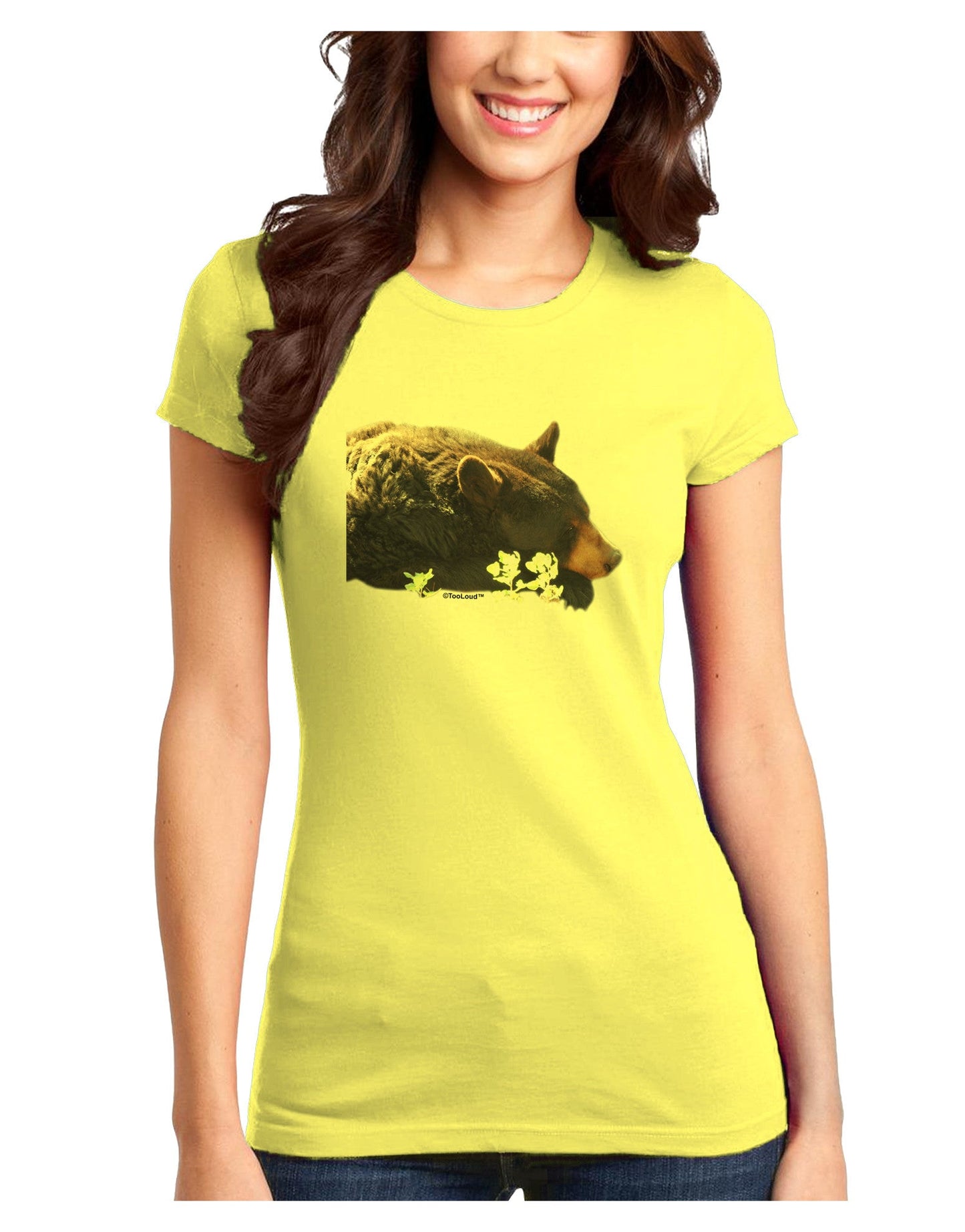 Laying Black Bear Cutout Juniors Petite T-Shirt-T-Shirts Juniors Tops-TooLoud-Yellow-Juniors Fitted X-Small-Davson Sales