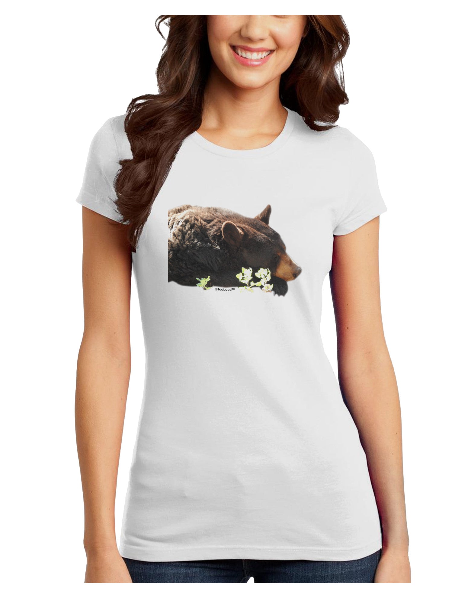 Laying Black Bear Cutout Juniors Petite T-Shirt-T-Shirts Juniors Tops-TooLoud-White-Juniors Fitted X-Small-Davson Sales